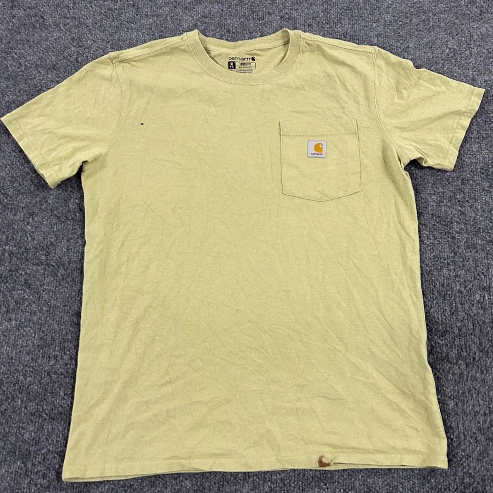 Carhartt Shirt Womens Size M Tan K87-W Loose Fit Cotton Pocket Tee Stained